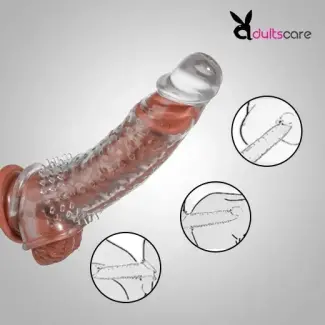 8 Inch Reusable Transparent Texture Men Penis Enlargement Sleeve